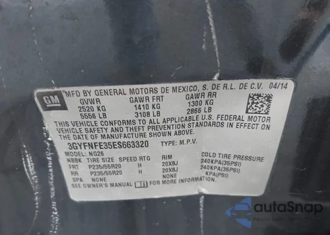 2014 Cadillac Srx Performance Collection z USA, uszkodzony, nr VIN 3GYFNFE35ES663320